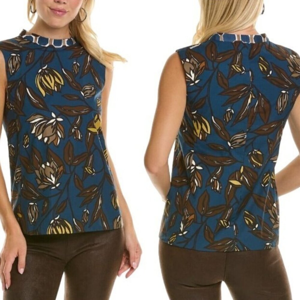 NWT 'S MAX MARA US 2 IT 36 Floral Print Poptop 100% Cotton Poplin Sleeveless Top